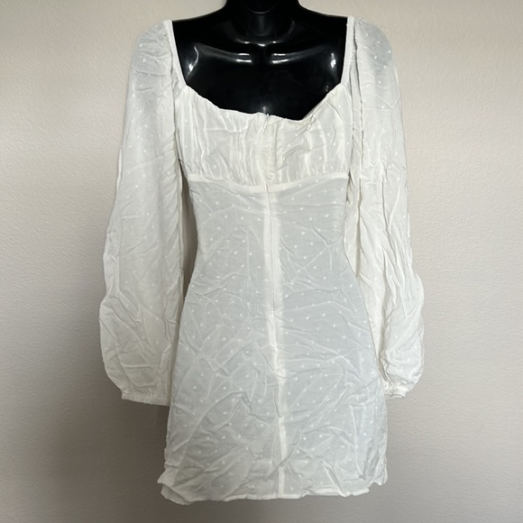 Princess Polly Fauce White Long Sleeve Lace Up Front Square Neck Swiss Dot Dress - Picture 10 of 13